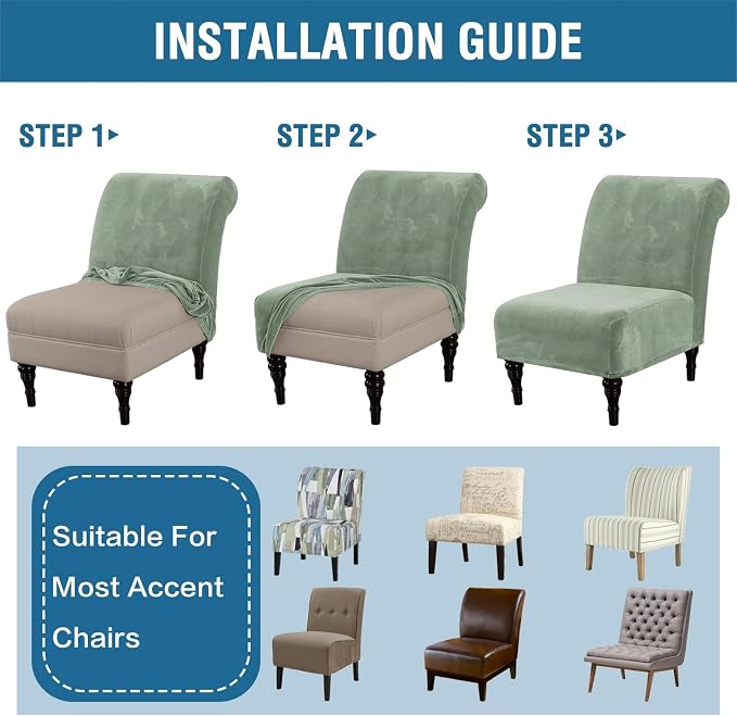 H.VERSAILTEX Armless Accent Chair Covers Thick Velvet Armless Chair Slipcovers - Image 7