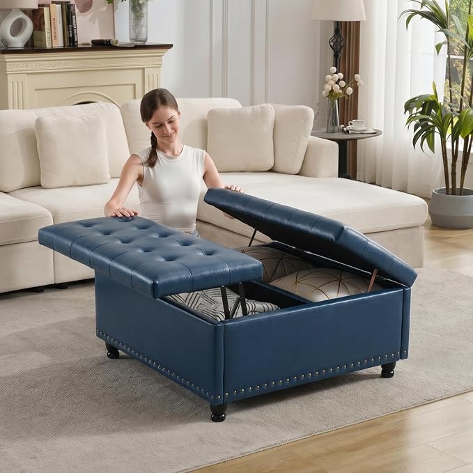 Tbfit Large Square Storage Ottoman Bench, Tufted Upholstered Coffee Table by TBfit