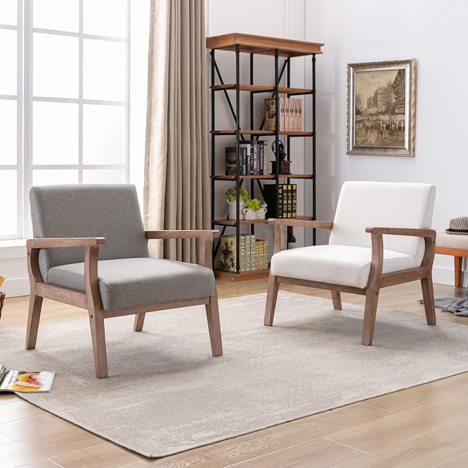 BESTANO Mid Century Modern Accent Chair Set of 2, Linen Upholstered Living Room - Image 9