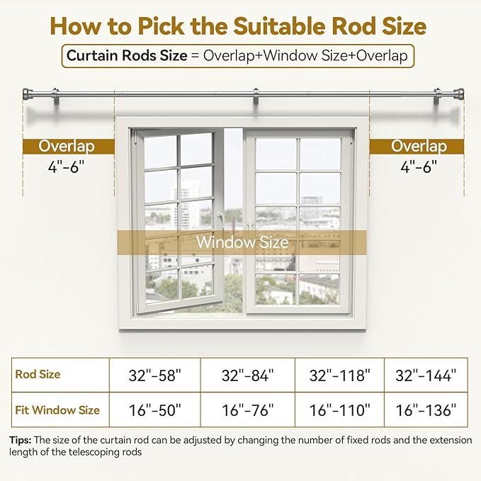 YaFex Curtain Rods 32-84 Inch, Heavy Duty 1 Inch Adjustable Curtain Rod - Image 6
