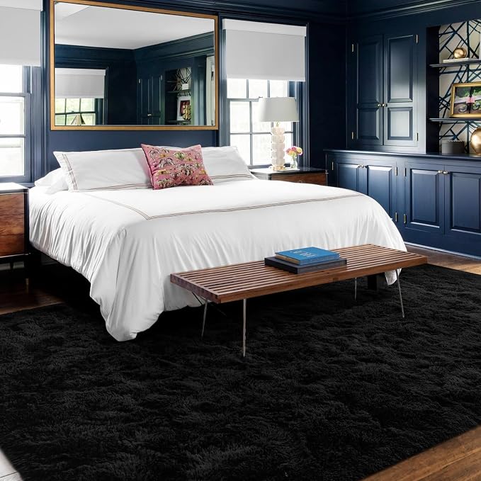 6x9 Ft Large Shag Black Rug for Living Room, Ultra Soft Fluffy Furry Area Rugs - Image 2