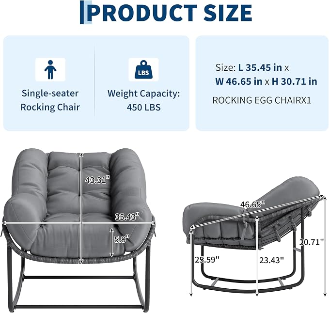 GarveeLife Outdoor Lazy Rocking Chair, Single Metal Rocker - Image 6