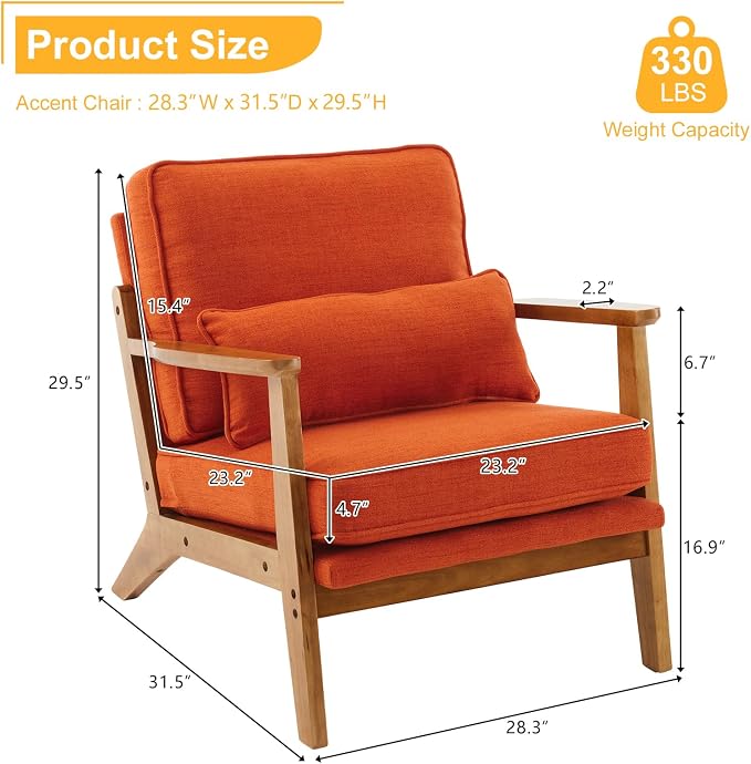 Karl home Accent Chair Wide Armrest Mid-Century Lounge Chair Linen Fabric - Image 2