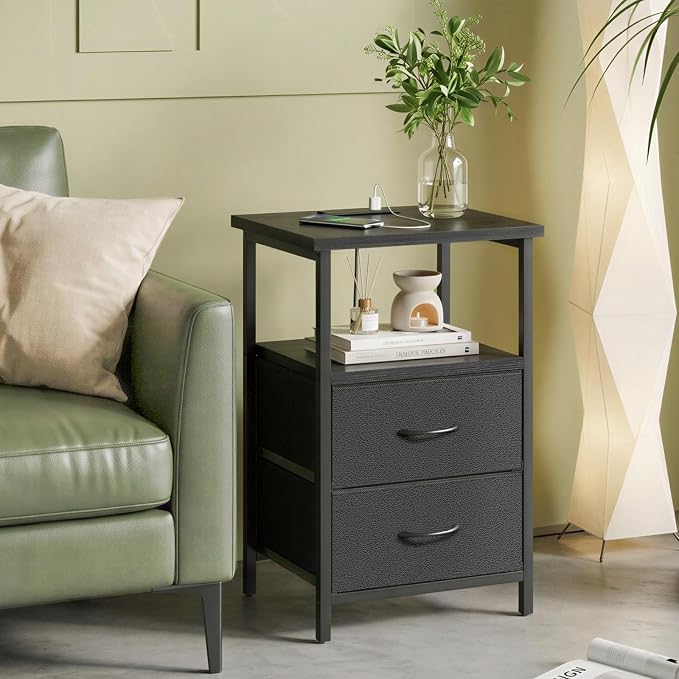 Fixwal Black Night Stand with Charger Station, Nightstand with Charging Station - Image 6