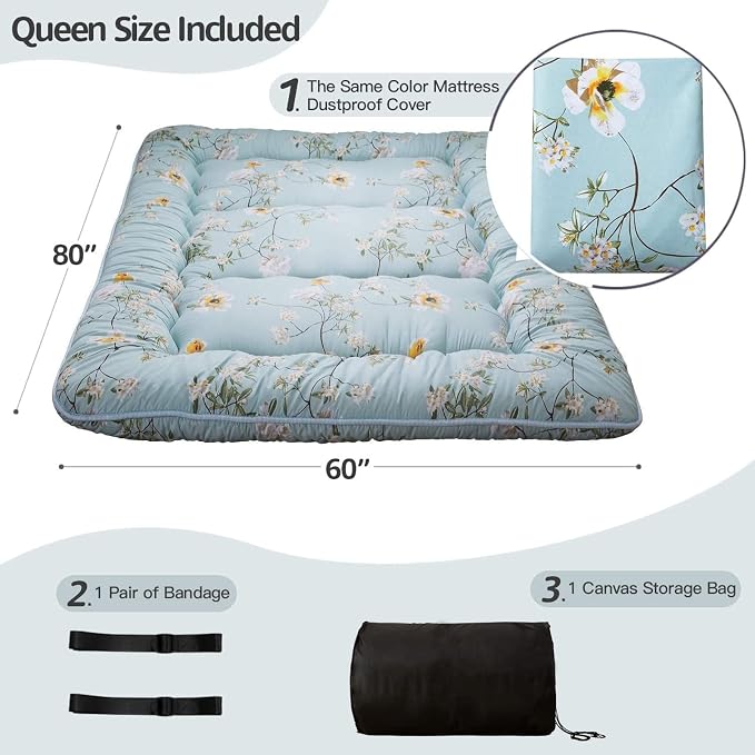 MAXYOYO Rustic Floral Korean Floor Mattress Japanese Futon, Foldable Roll Up - Image 2