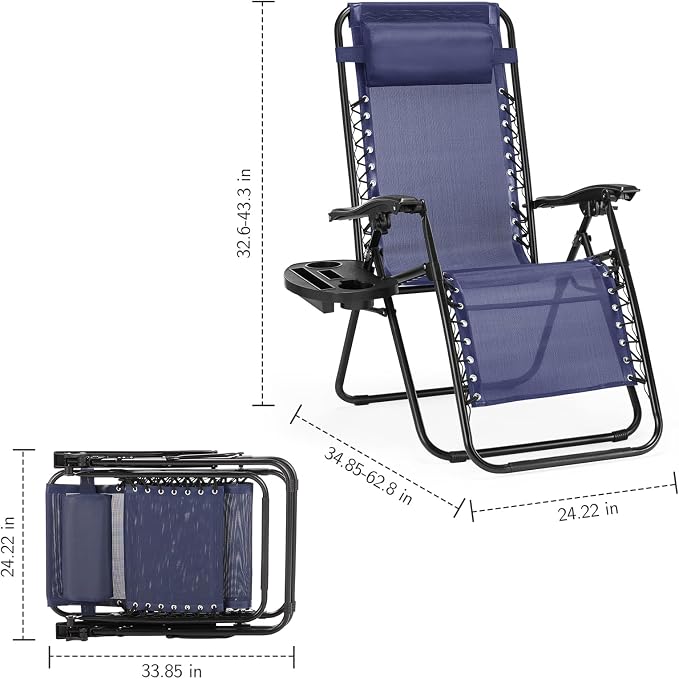 Sweetcrispy Zero Gravity Chairs Set of 2, Outdoor Folding Reclining Lounge Chair - Image 2