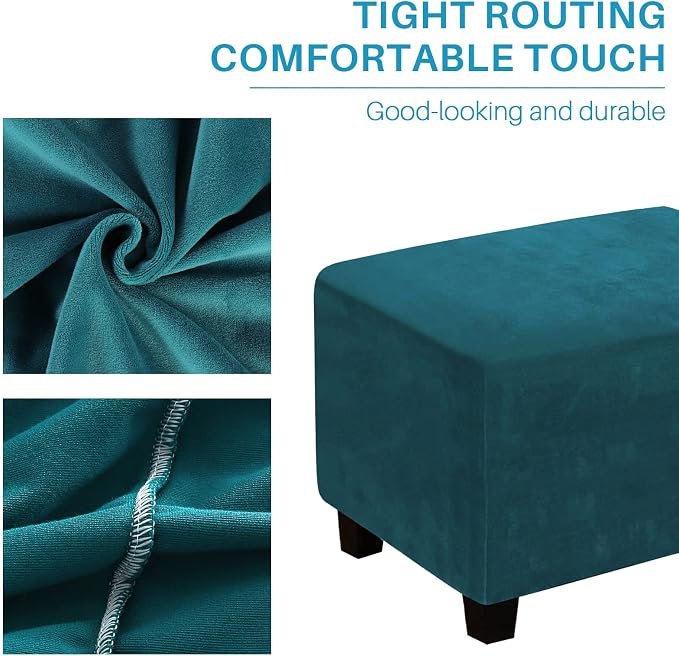 LiveGo Velvet Stretch Ottoman Cover, Removable Footstool Protector, Rectangle - Image 6