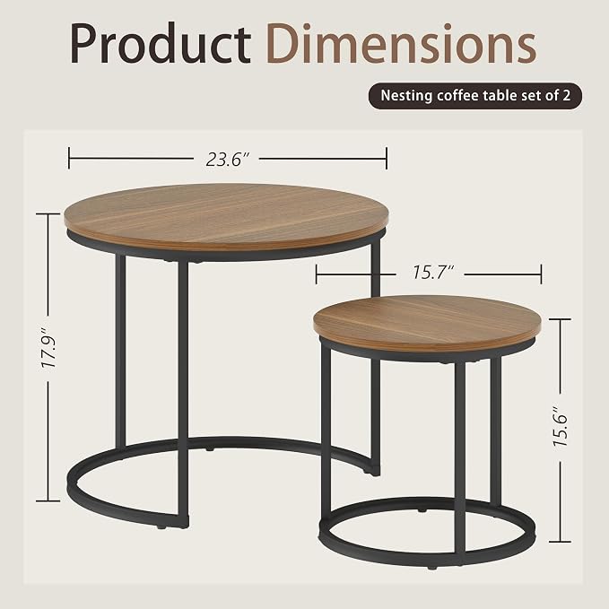 Otterease Nesting Tables Set of 2, Round Coffee Table, Small Nesting Coffee - Image 2