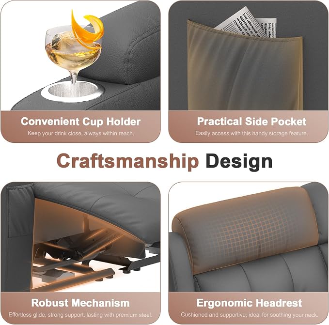 Reclining Loveseat, 55.1" RV PU Leather Wall Hugger Recliner Love Seats Sofa - Image 6