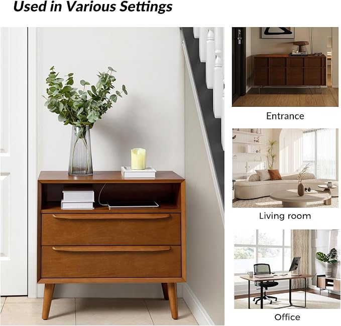 HULALA HOME End Table with Charging Station, Mid-Century Modern 2 Drawer and - Image 6