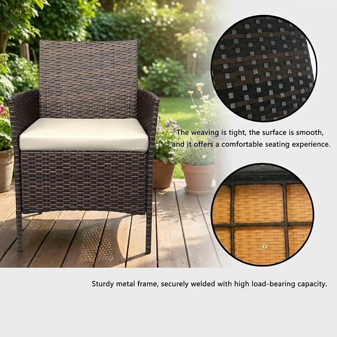 3PCS Outdoor Patio Bistro Set, PE Rattan Wicker Armchairs - Image 7