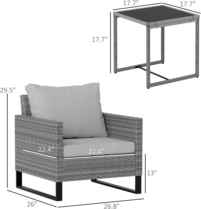 Outsunny 3 Pieces Patio Furniture Set, Wicker Conversation Bistro Set - Image 7