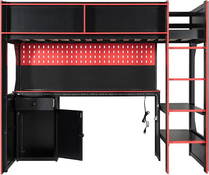 Modern Gaming Loft Bed with Built-in Desk, LED Lighting & Charging Hub –Twin - Image 5