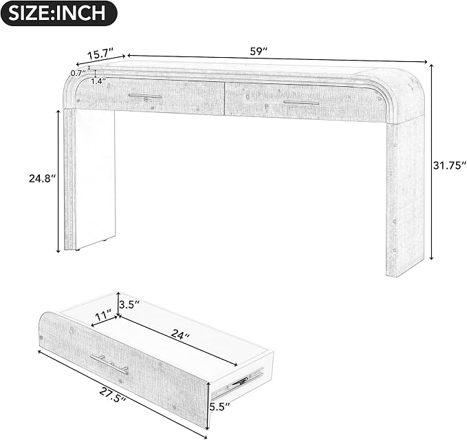 59'' Retro Console Table Farmhouse Sofa Table Entryway Table - Image 2