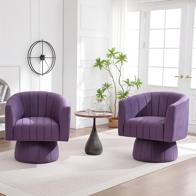 Swivel Accent Barrel Chair Set of 2, Cute Comfy Small Round 360° Arm Chair - Image 8