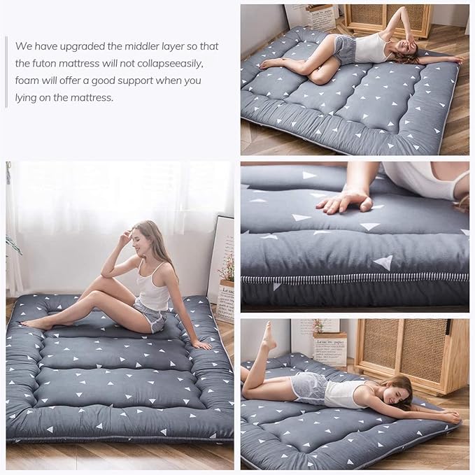 MAXYOYO Grey Triangle Japanese Floor Futon Mattress, Tatami Floor Mat Portable - Image 7