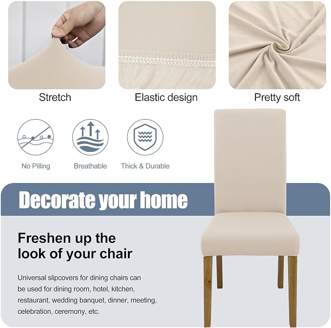 BIETYONE Stretch Dining Chair Covers Set of 6, Soft Removable Washable Kitchen - Image 3