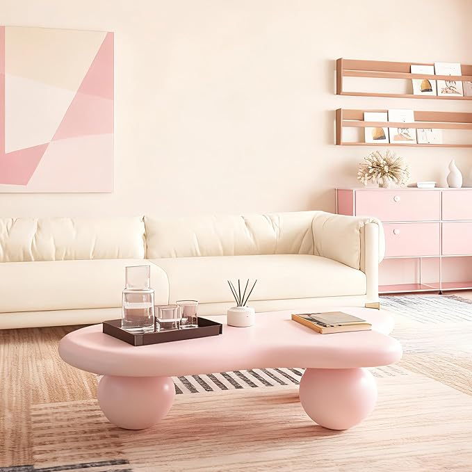 40” Cloud Coffee Table with 3 Ball Legs, Modern Irregular Center Table - Image 3