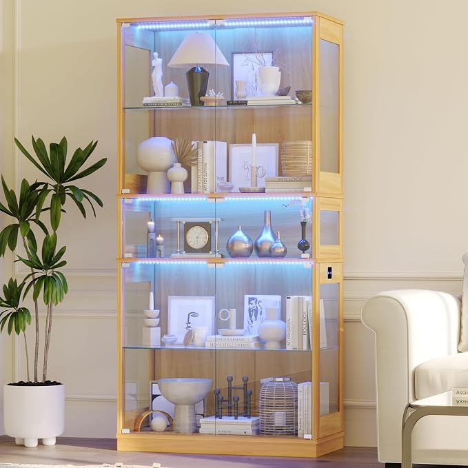 Display Cabinet with Glass Doors & LED Lights, 5 Tier Lighted Display Case by ZKIODVHome