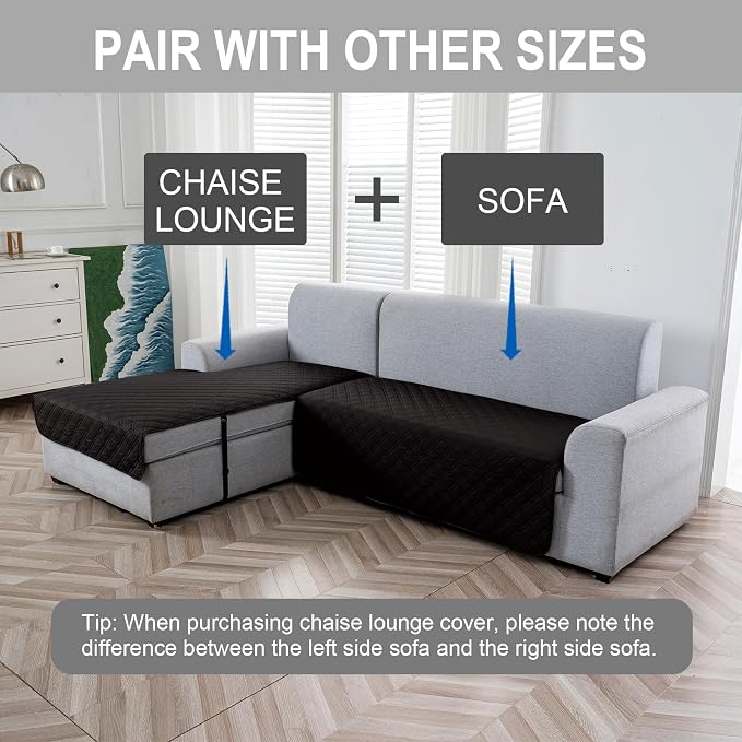 Genina L Shape Couch Cover, Sectional Couch Chaise Covers, Waterproof Washable - Image 2