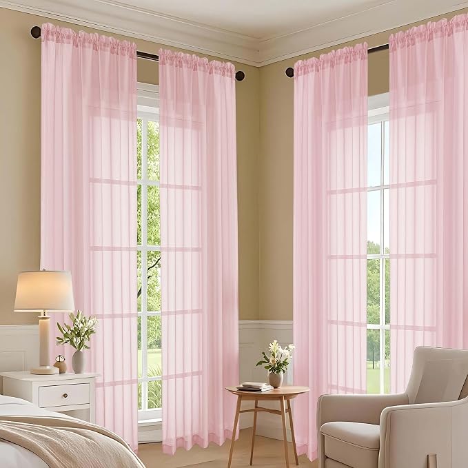 OVZME Blush Pink Sheer Curtains 72 Inches Long 2 Panels Set, Light Filtering - Image 7