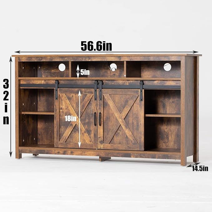 Farmhouse TV Stand for 65 inch TVs, Rustic Entertainment Center Cabinet - Image 4