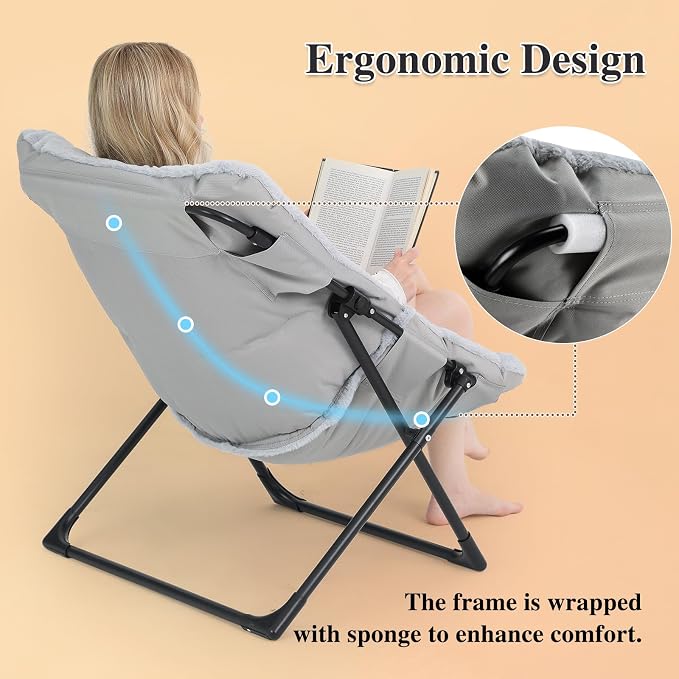 Comfy Saucer Chair for Adults, Soft Faux Fur Bedroom Chair, Accent Dorm Chairs - Image 6