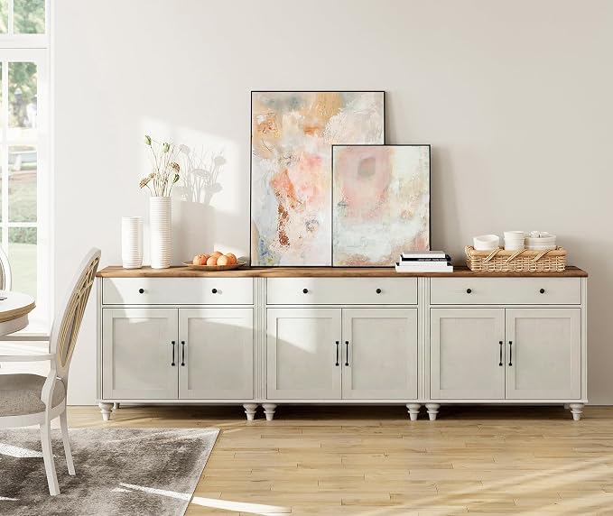 WAMAPT Buffet Cabinet with 6 Doors and 3 Drawers, Large Coffee Bar Table Wood by WAMPAT