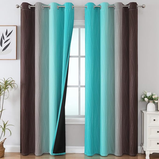 Estelar Textiler Brown and Teal Gradient Blackout Curtains by ESTELARTEXTILER
