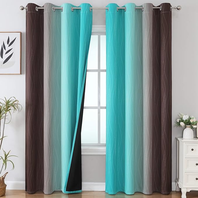 Estelar Textiler Brown and Teal Ombre Blackout Curtains 90 Inch Length 2 Panels by ESTELARTEXTILER