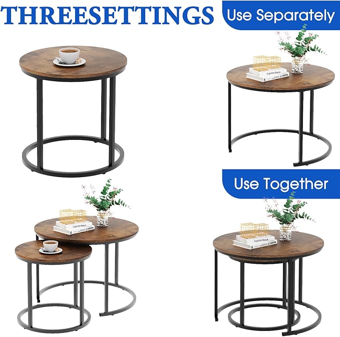 aboxoo Coffee Table Nesting Round Table Set of 2 Side Table - Image 6