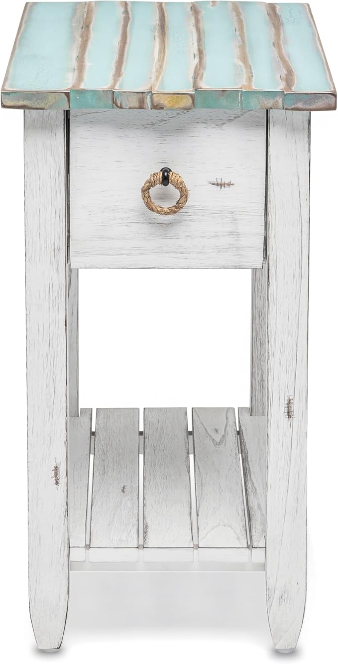Sea Winds Trading Picket Fence Chairside Table Kiln-Dried Solid Wood Distressed by LineageCollections