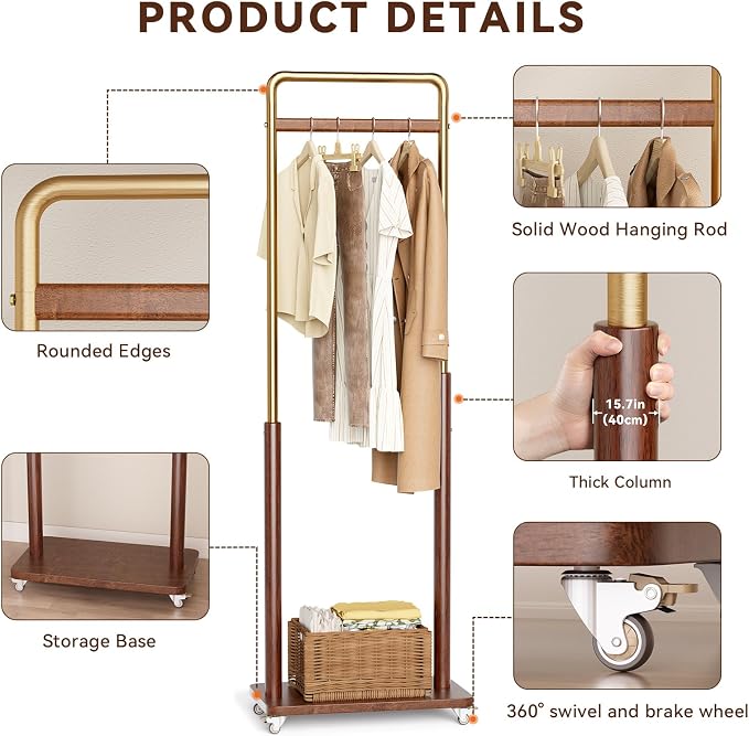 Taitiy Clothes Rack Solid Wood Coat Rack, Metal and Solid Wood Combination - Image 6