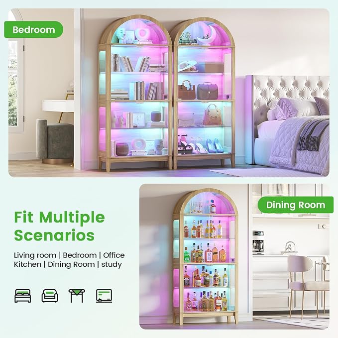 HNEBC Arched Display Case with RGB Lights, LED Curio Cabinet with Shelf - Image 8