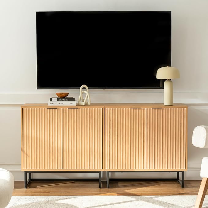 EYYTHUNG Fluted Storage Cabinet Sideboard Buffet Cabinet, Modern Accent Cabinets - Image 5
