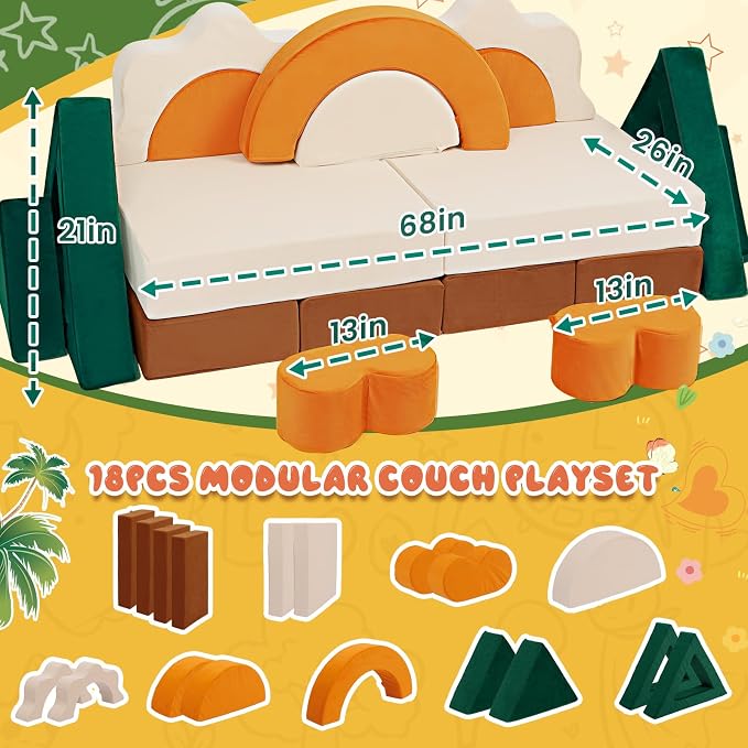 Erament 18PCS Modular Kids Play Couch - Image 2