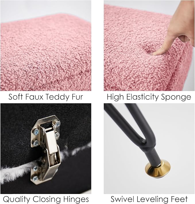 Vanity Stool Chair, Faux Teddy Fur Ottoman Foot Stool - Image 6