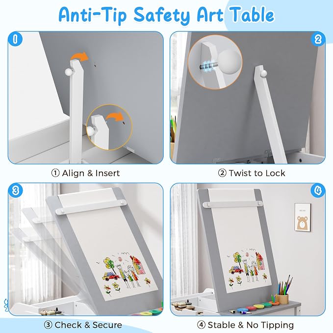 5-in-1 Kids Art Table and Chairs, Toddler Table and Chair Set, Craft Play Desk - Image 5