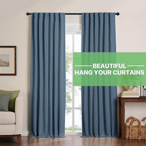 2 Pack Black Metal Curtain Rods, 28-60 inch, Heavy Duty, Adjustable, Wall - Image 2