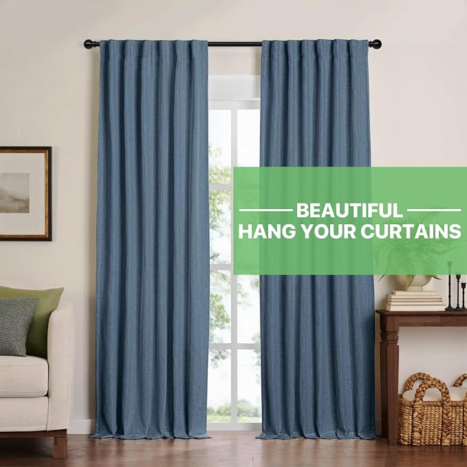 Black Curtain Rods for Windows 66 to 120, Long Curtain Rod for Outdoor Patio - Image 2