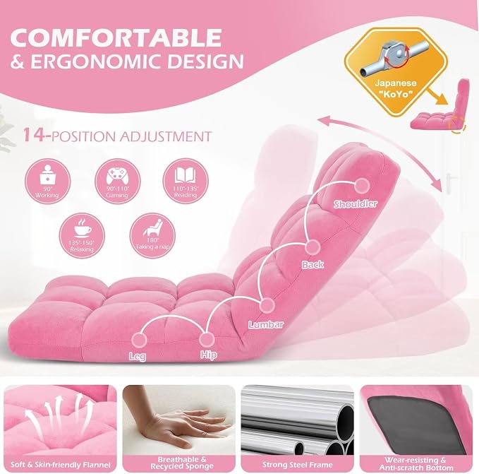 Folding Floor Gaming Chair 14-Poistion Cushioned Adjustable Floor Lazy Sofa - Image 5