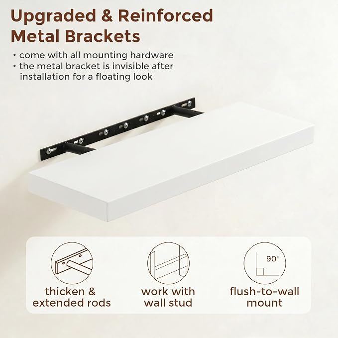 fuqing White Floating Shelves | 24 Inch Wood Floating Shelves - Image 5