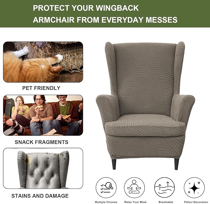 HAOYONG Wing Chair Slipcovers Printed Wingback Chair Covers 2 Pieces Wingback - Image 5