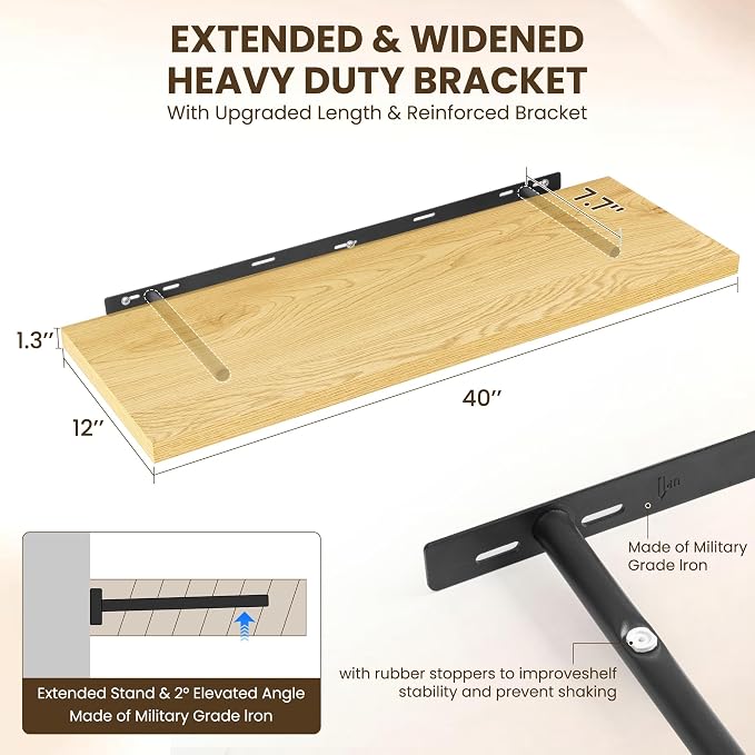 Dreamland 40" Floating Shelves for Wall, Wall-Mounted Shelves for Bedroom - Image 3
