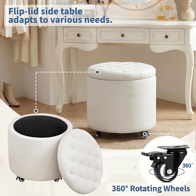 Furniliving Upholstered Button Tufted Round Ottoman - Image 5