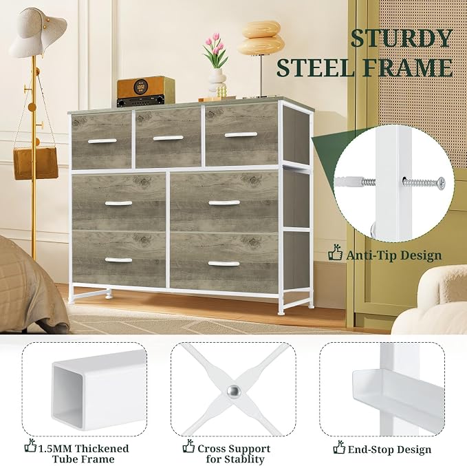 7-Drawer Dresser for Bedroom, Anti-Tip Wide Storage Organizer Fabric Chest of - Image 4