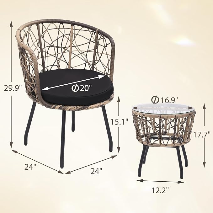 Kromax 3 Piece Bistro Set, Modern Outdoor Wicker Patio Furniture - Image 6