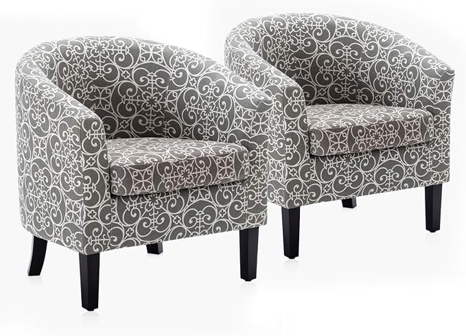 BELLEZE Accent Barrel Chair Set of 2, Linen Round Chair Club Tub Sofa Corner by BELLEZE