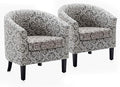 BELLEZE Accent Barrel Chair Set of 2, Linen Round Chair Club Tub Sofa Corner by BELLEZE