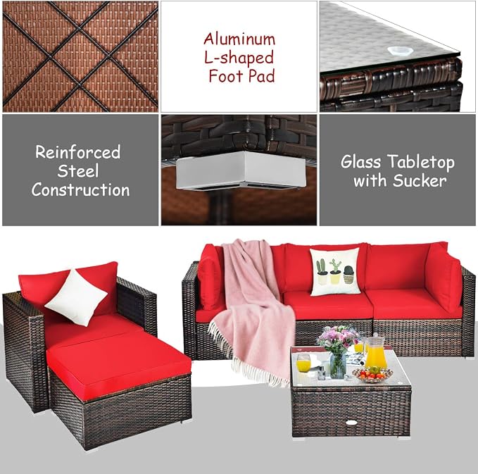 Tangkula 6 Pieces Wicker Patio Furniture Set, PE Rattan Outdoor Sectional - Image 5